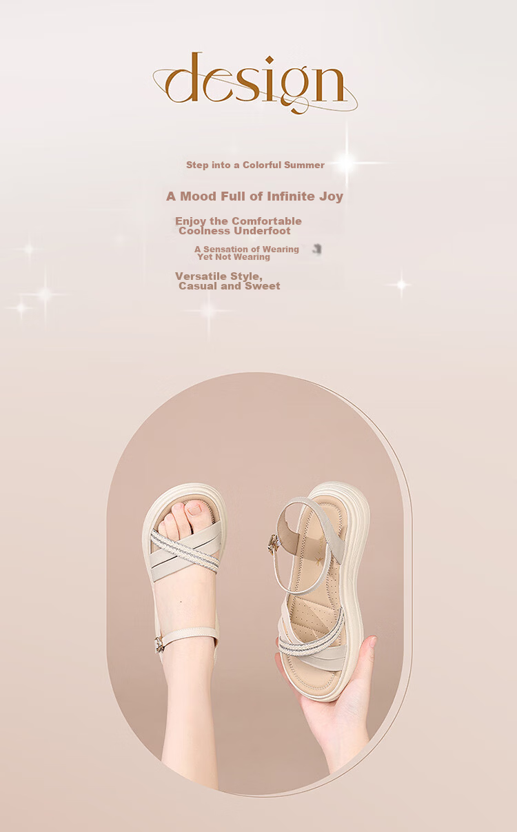Red Dragonfly Women's Sandals New Thick Sole One-Strap Platform Casual Lightweight Height-Increasing Mom Shoes WTK265702 Beige Size 39 2
