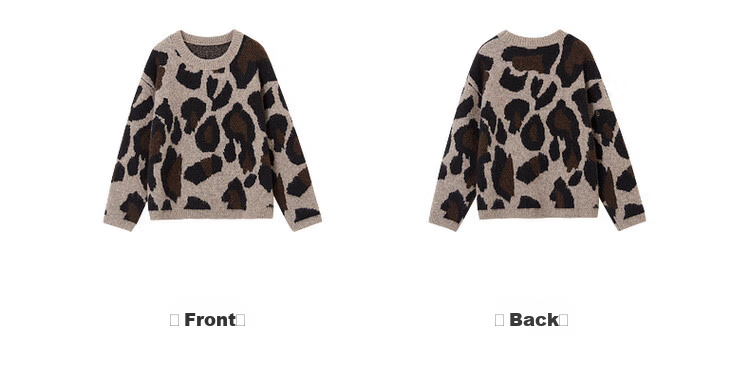 MT Leopard Print Vintage Style Winter Round Neck Jacquard Wool Blend Loose Knit Sweater for Women 13