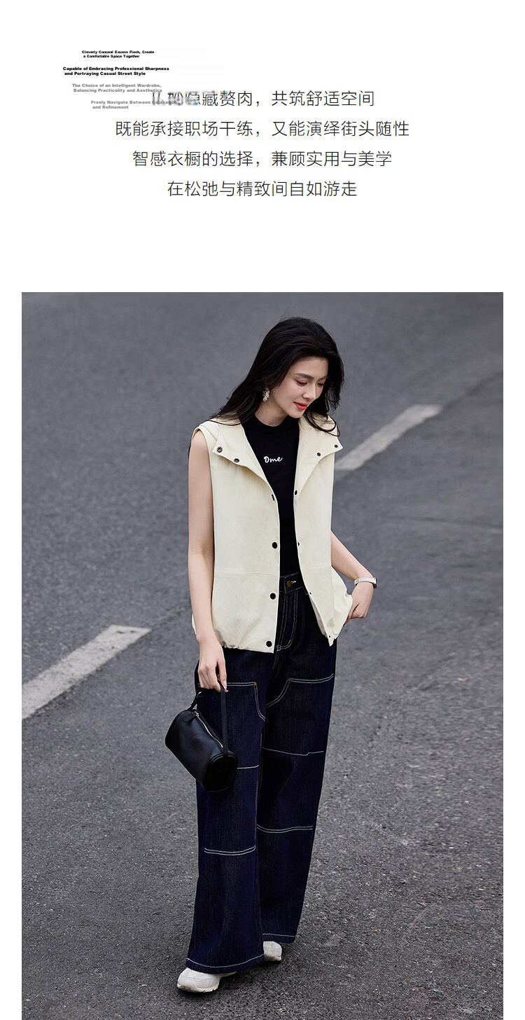 Demana Modern Urban Spring Luxury Sleeveless Hooded Vest Loose Slimming Concealing Jacket for Women High-End Feel 5
