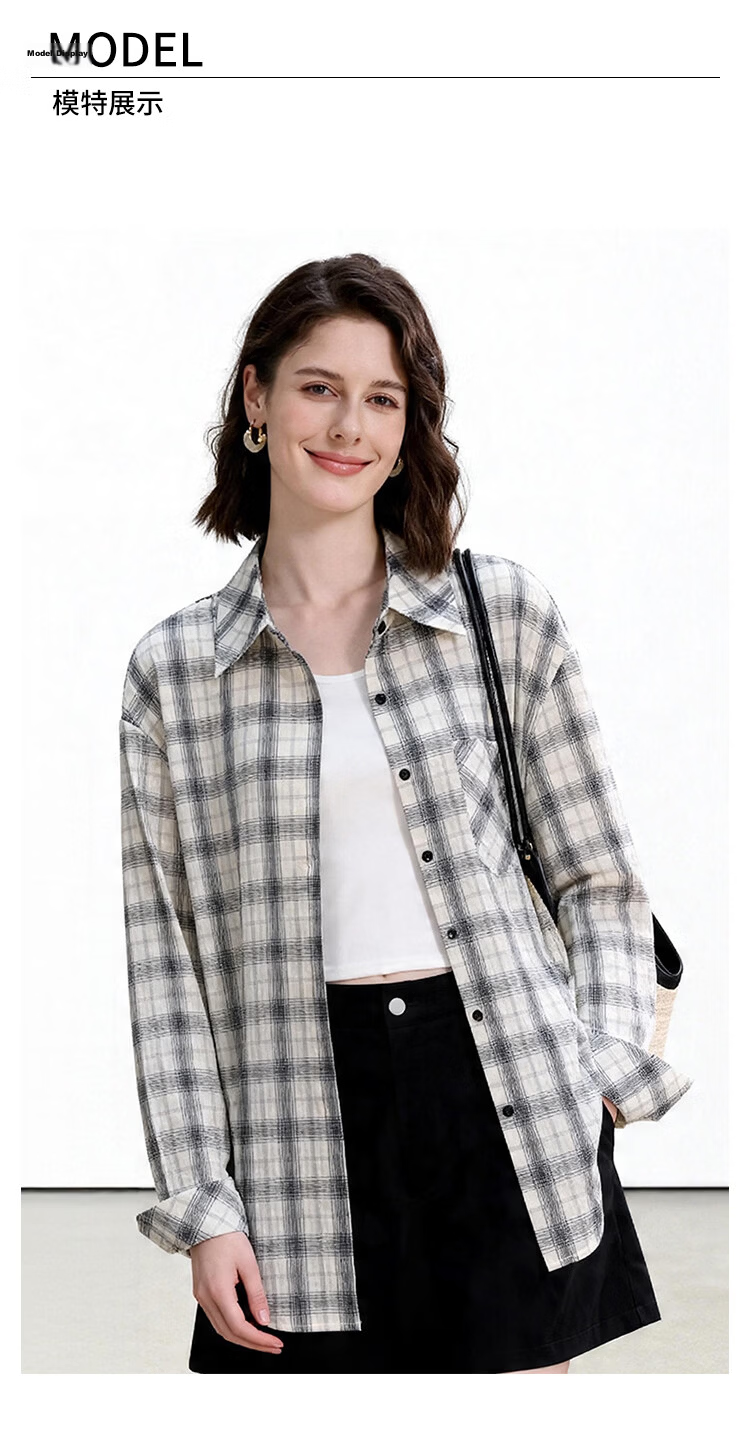 ENC Thin White Checkered Shirt Women Oversize Style 2026 Spring Summer Korean Loose Sun Protection Versatile Layering Top 6