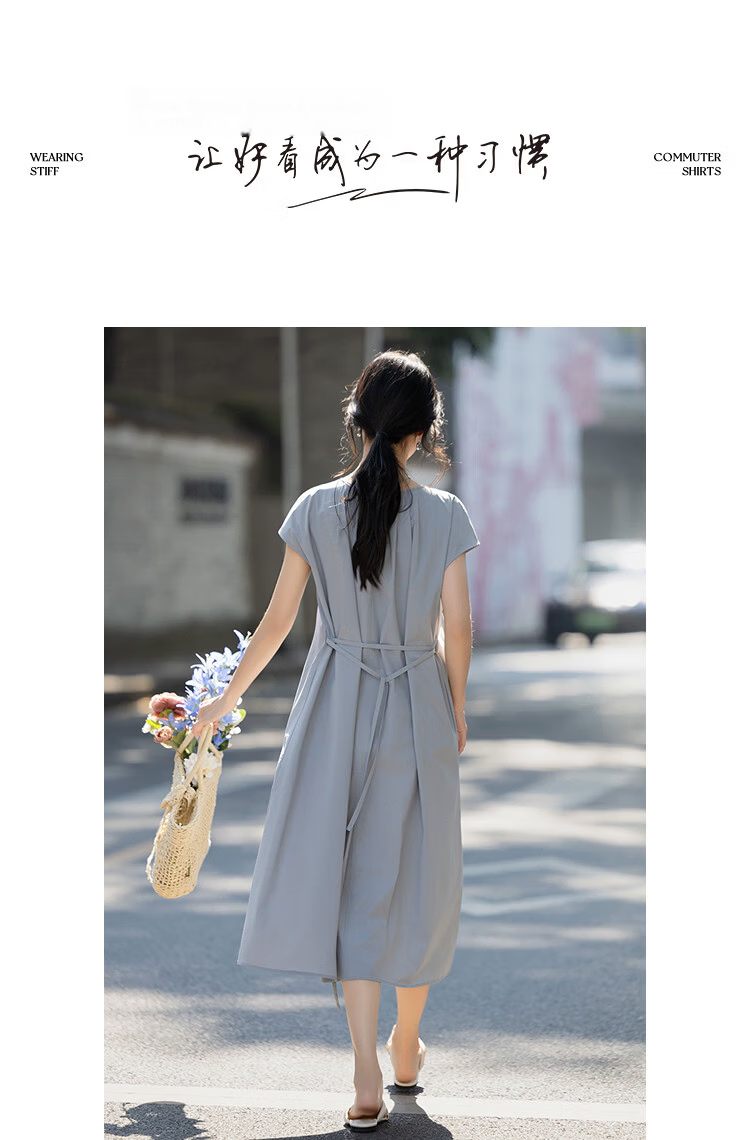 Demana [Black Technology] Summer Sorona Round Neck Cap Sleeve Belted Loose Slim Dress for Women High-End Feel 13