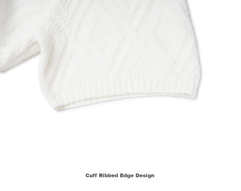 Olrain Summer New POLO Collar Commuter Rhombus Jacquard Knit Sweater for Women White L 20