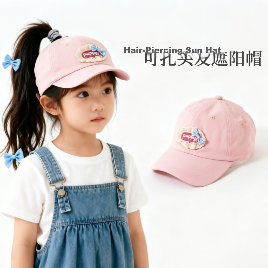 Mumuwu Kids Sun Protection Hat Thin Half-Top Baseball Cap Ponytail Sunshade Quick-Dry Breathable Duckbill Cap Pink