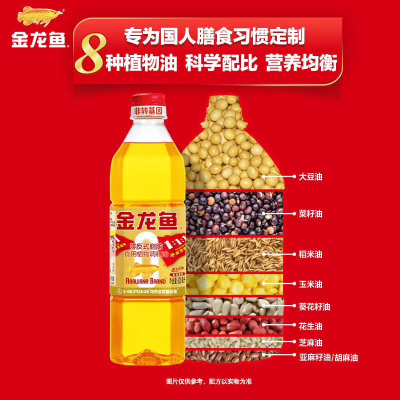 金龙鱼 食用油 非转基因 金标 黄金比例零反式脂肪食用植物调和油900mL