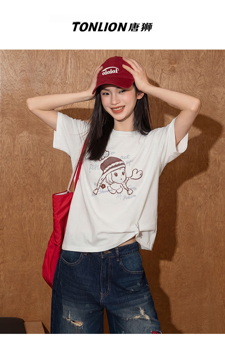 TonLion 2026 New Summer Women's Short Sleeve T-Shirt Loose Chic Korean Style Early Spring Top Youthful 1