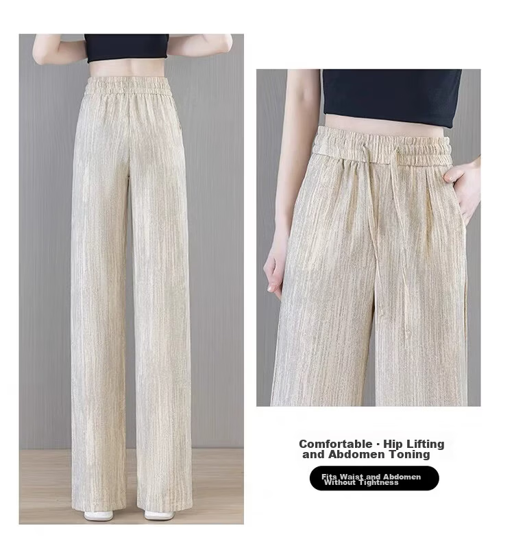La Chapelle Women's High-Waist Straight-Leg Pants Summer Ice Silk Thin Cool Draped Slim Casual Trousers Gray L 16