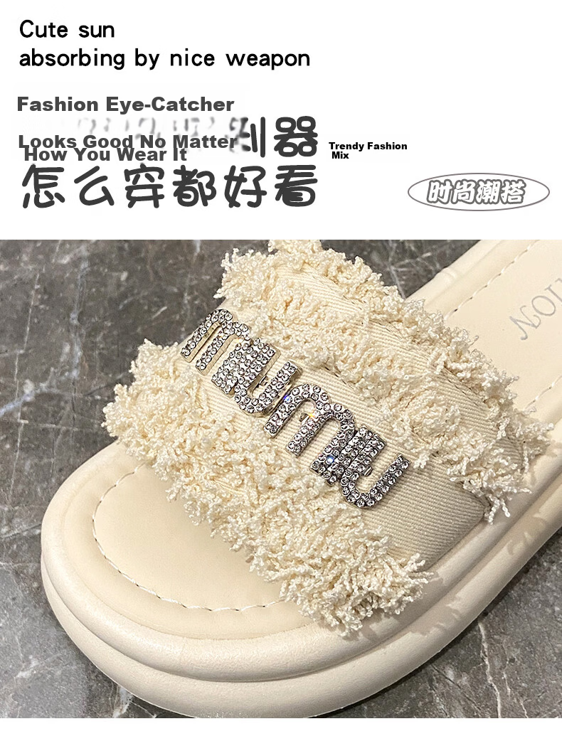 Cartelo Crocodile Women's Sandals Summer New Fashion Rhinestone Flat Casual Shoes Beige 36 5