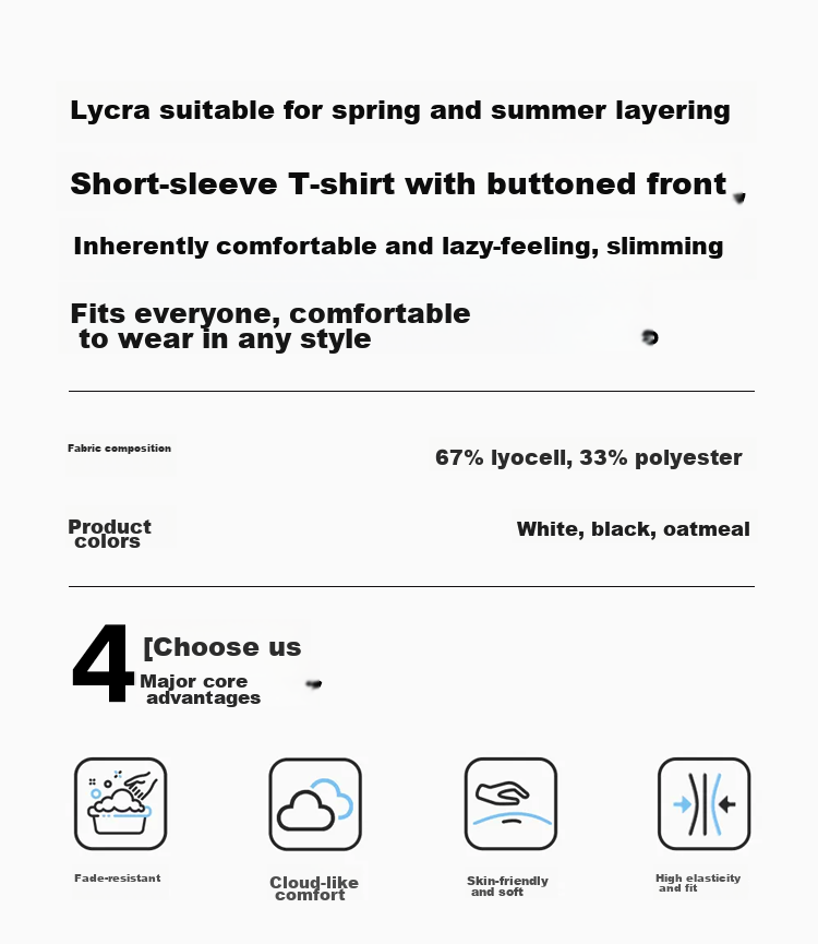Audifine Women's U-Neck Base Layer T-Shirt Spring Summer Lenzing Tencel Button Short Sleeve Breathable Soft Black XL 3