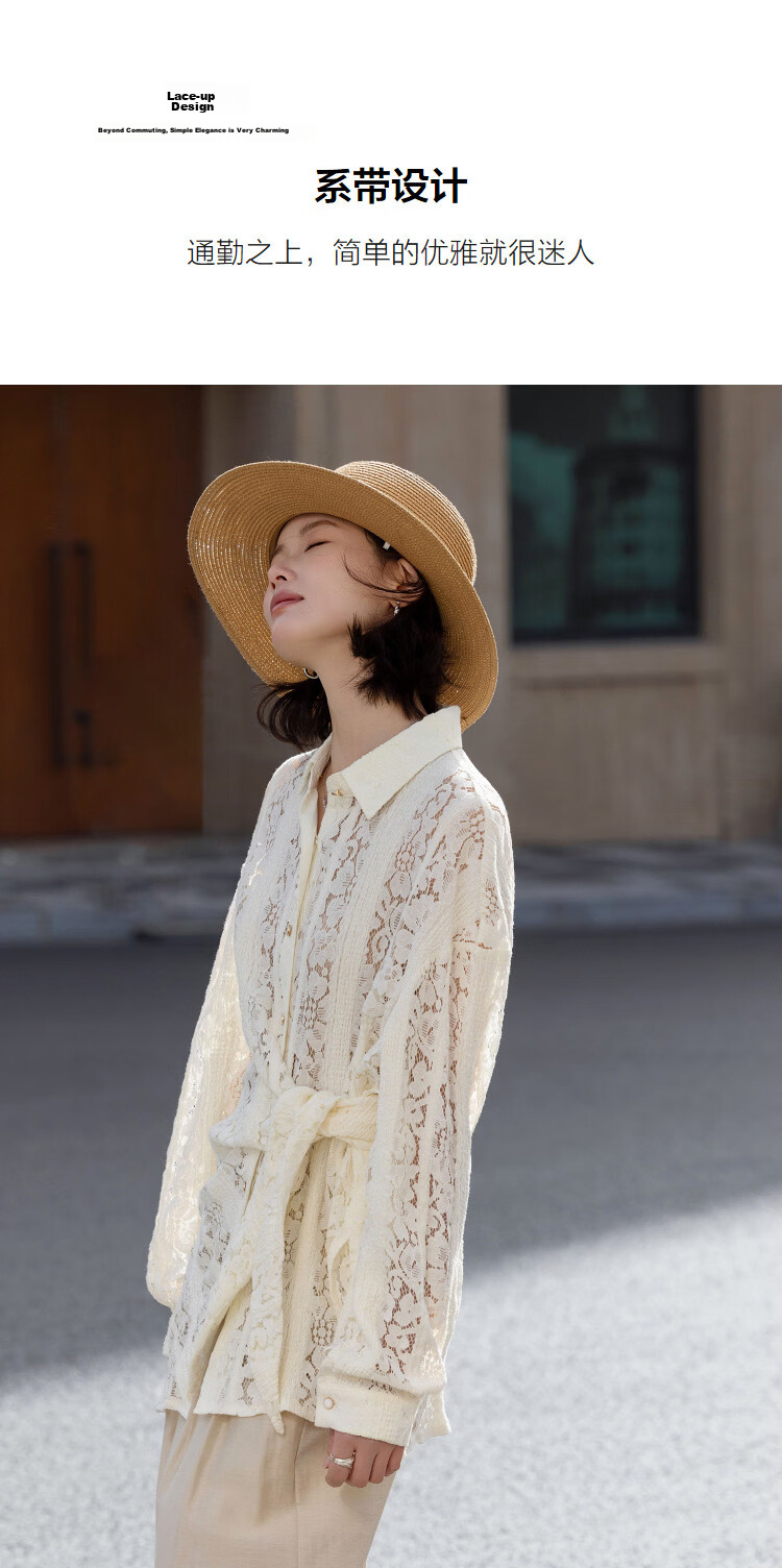 Demana Lace Whisper Spring Cloud Soft Cotton Korean Style Lapel Irregular Tie Hollow Asymmetric Women's Shirt 7