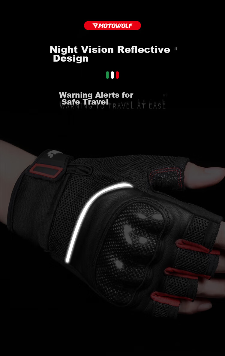 MOTOWOLF Motorcycle Gloves Half Finger Carbon Fiber Summer Breathable Riding Motorbike Anti-fall Knight Gear Unisex 9
