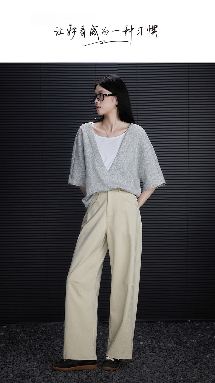 Demana [Cloud Feel Cotton Blend] Spring Lazy Urban Patchwork Seam Petite Loose Women's Curved Blade Casual Pants 1