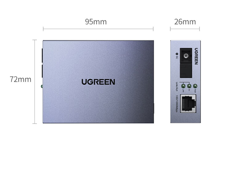 Ugreen Gigabit Fiber Optic Transceiver Single-mode Single-fiber Optical Converter Surge Protection Fiber to Ethernet Network Monitoring SC 20KM Adaptive Pair 35387 21