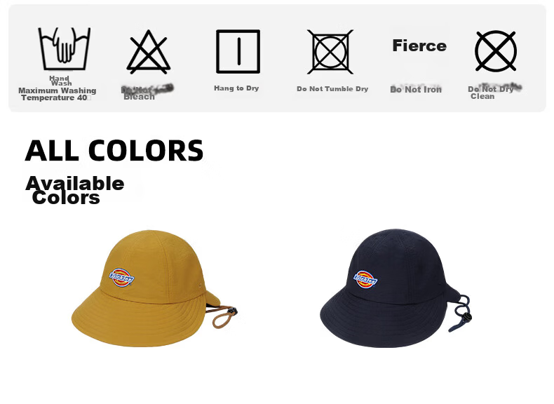 Dickies New Solid Color Double Brim Sunshade Fisherman Hat Unisex Couple Large Brim Breathable Sun Protection Hiking Cap Blue 4