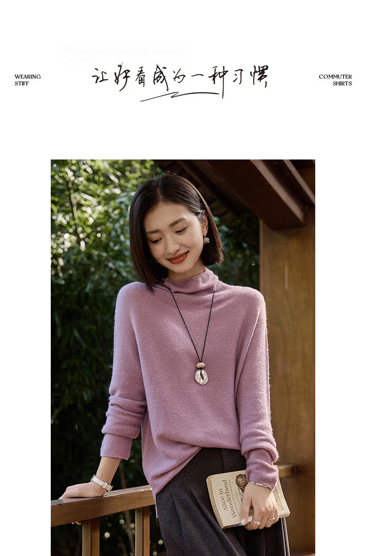 Demana【Sheep Wool and Cashmere Blend】Autumn Soft Style Turtleneck Loose Fit Knit Sweater for Women 10