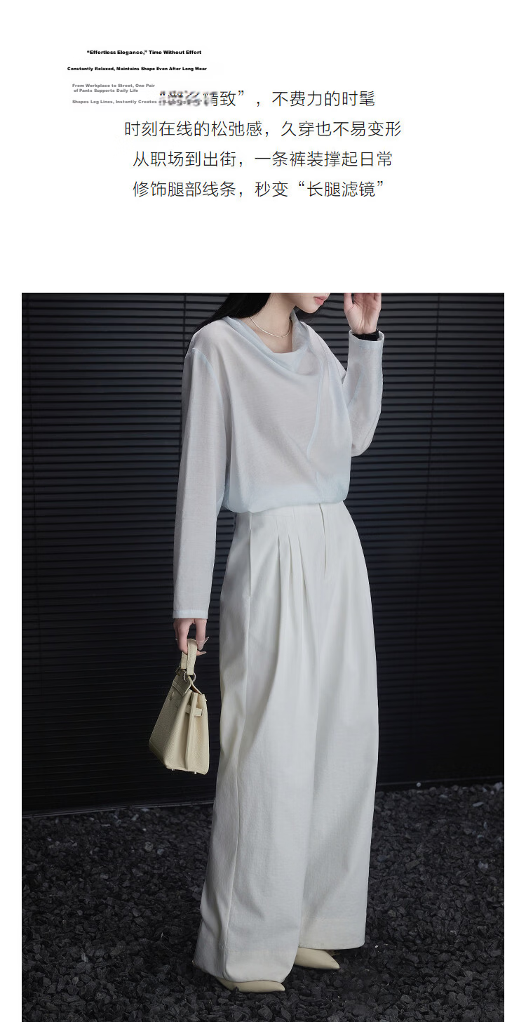 Demana [Smart Commuting] Spring Simple High-Waist Pleated Pocket Long Pants Petite Loose Women's Wide-Leg Casual Trousers 6