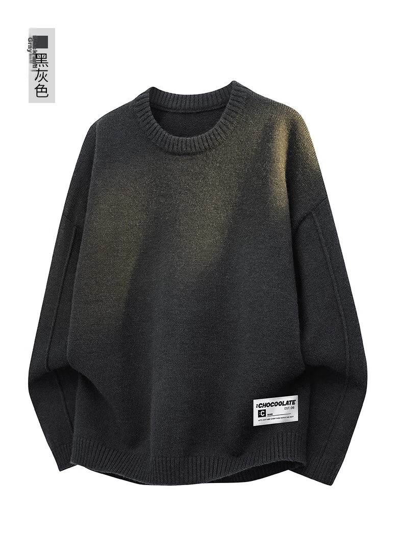 :CHOCOOLATE Men's Autumn New Knit Sweater Jacket Loose Pullover Long Sleeve Coat Navy Blue L 21