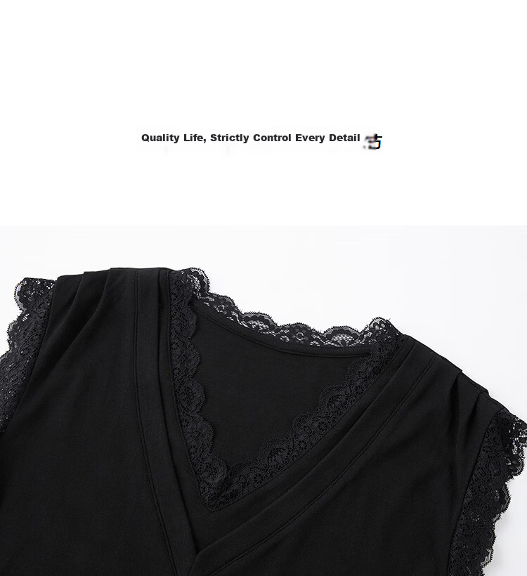 Demana [with Lyocell] Summer Elegant Lace V-Neck Sleeveless Side Ruched Slimming T-Shirt for Women 12