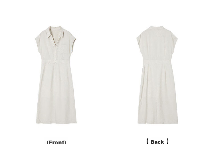 Demana Summer Elegant Lace Splice V-Neck Waist-Slimming Slit Mid-Length Dress with Natural Linen 24