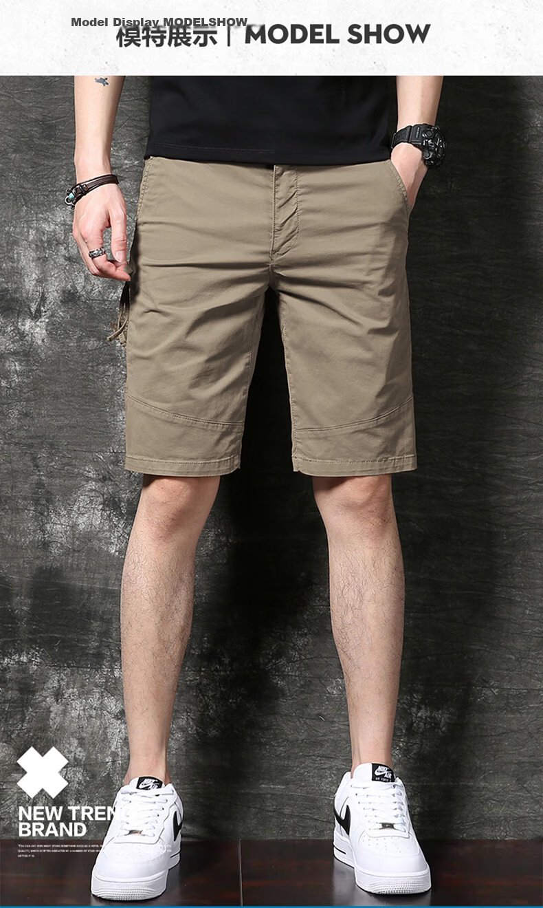 PLAYBOY Men's Summer Thin Straight Slim Multi-Pocket Casual Stretch Shorts 5