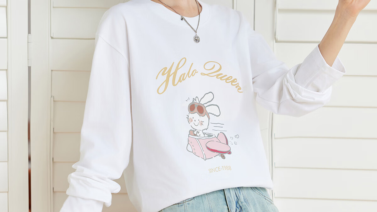 Halo Queen Women's Summer Short-Sleeve Round Neck T-Shirt, Cute Rabbit Print T-Shirt, Loose-Fitting Slimming Top, Women's H143T1417 86