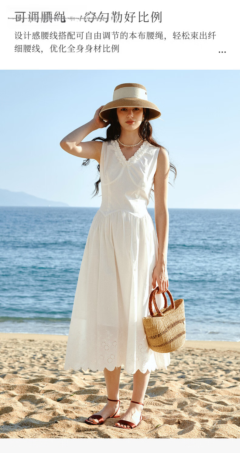 Olrain European Style Summer New French V-Neck Slim Fit Vest Dress for Women Mid-Length Dress Off-White XL 5