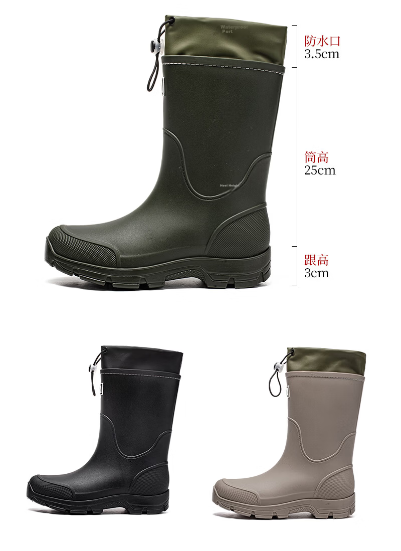 KINGLOVOUN Men's Mid-Calf Waterproof Non-Slip Rain Boots Outdoor Fishing Thick Sole Durable 817/SK Gray Size 42 10