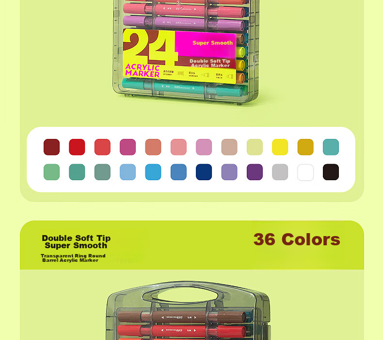 M&G 24-Color Acrylic Markers Dual Soft Tips Smooth Watercolor Pens for Kids Students Drawing Graffiti Hand Painting Art Supplies Birthday Graduation Gift APMV1463 24