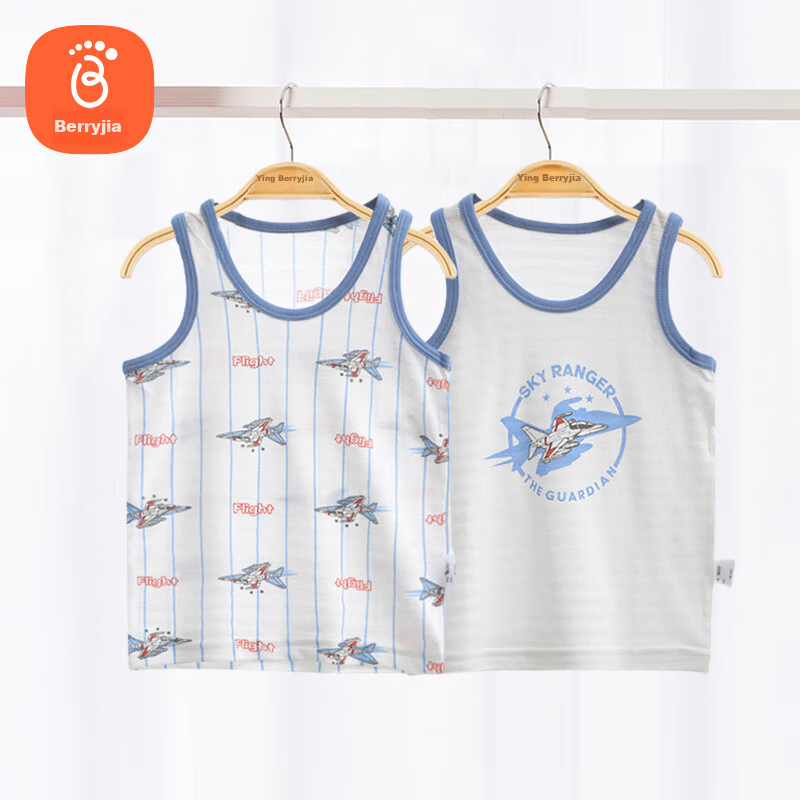 Babyprints Boys' Tank Tops 2-Pack Summer Sleeveless Shirts Toddler Cotton Underwear Fighter Jet 130