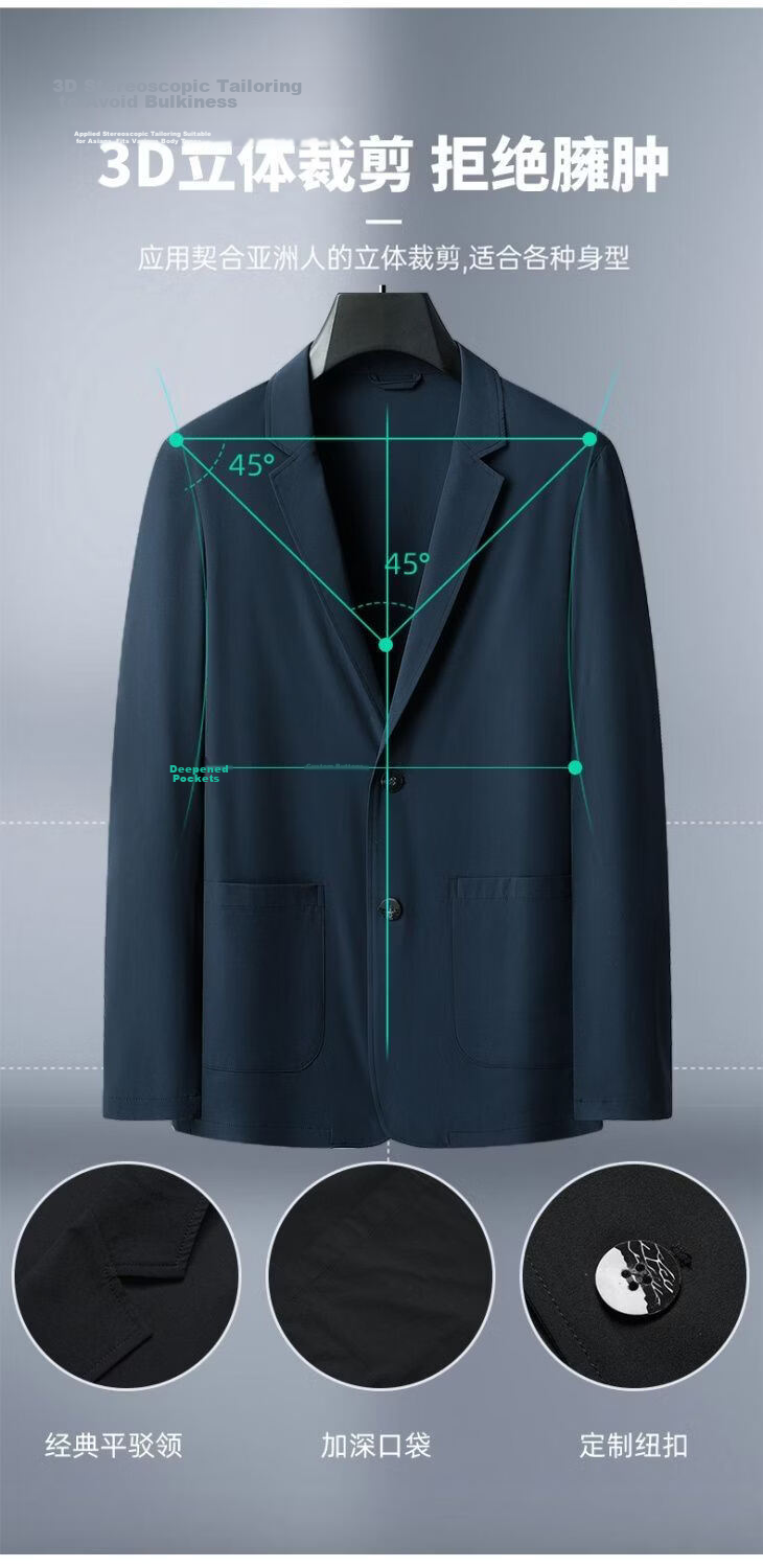 ROMON Summer Ice Silk New Middle-aged Casual Blazer Seamless Business Men's Sun Protection Jacket Gray Green XL 4