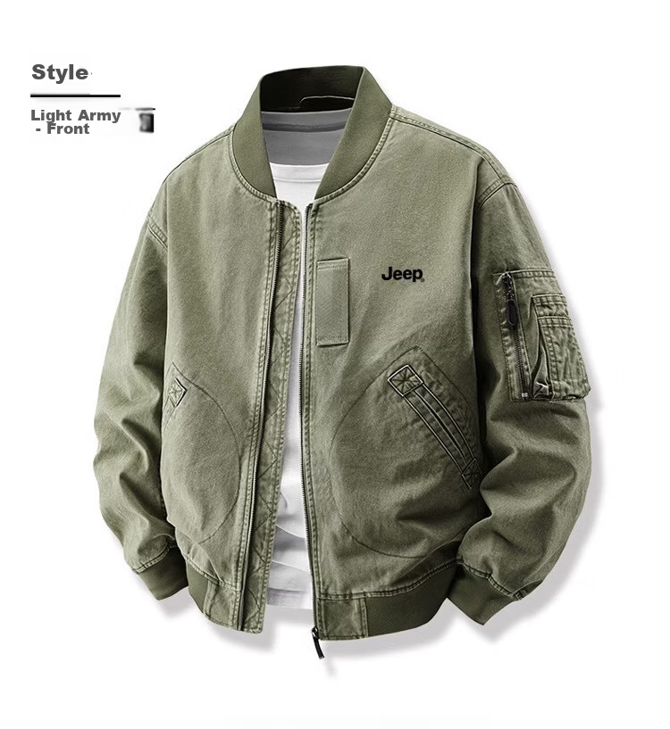 JEEP Men's Jacket Spring Autumn Trendy Workwear Cotton Short Casual Versatile Gray Green 2XL 11