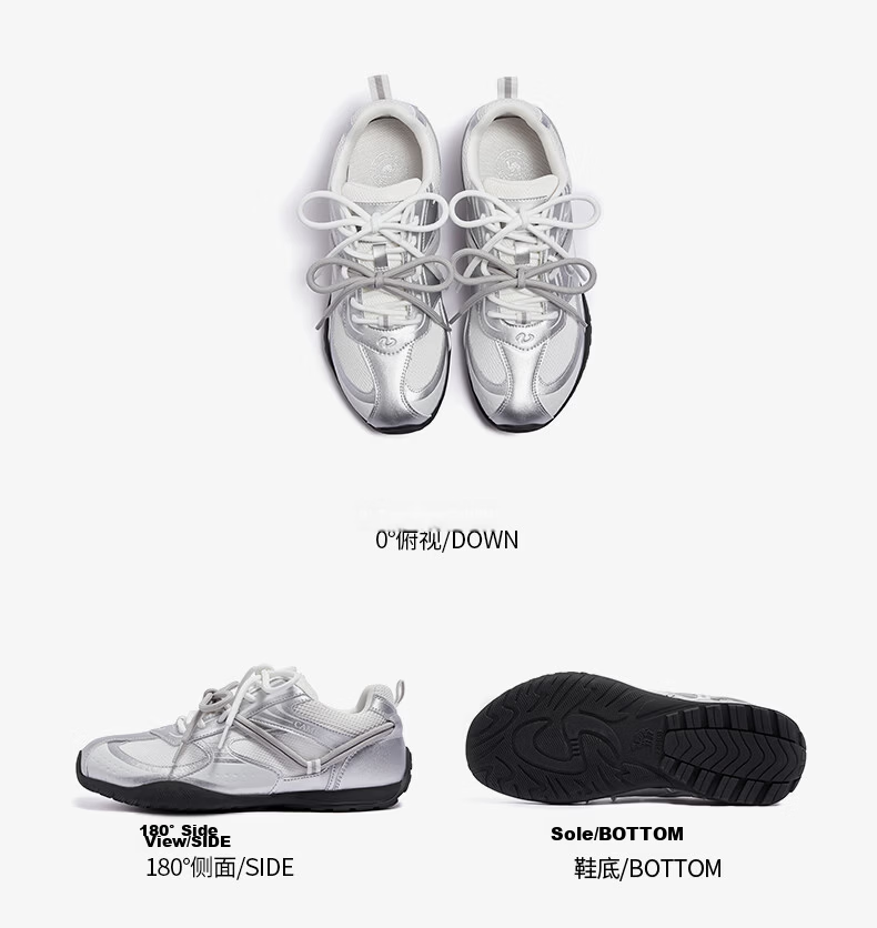 CAMEL Wang Junkai Edition Crescent Moon Trainer 4th Gen Women's Retro Racing Shoes L26A548053 Silver Size 36 39