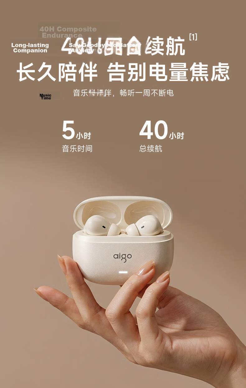 Aigo Bluetooth Earphones, In-Ear TWS Sports Comfortable Wireless Headphones, Bluetooth 5.0, Long Battery Life, Call Noise Reduction, Tq18 White 10
