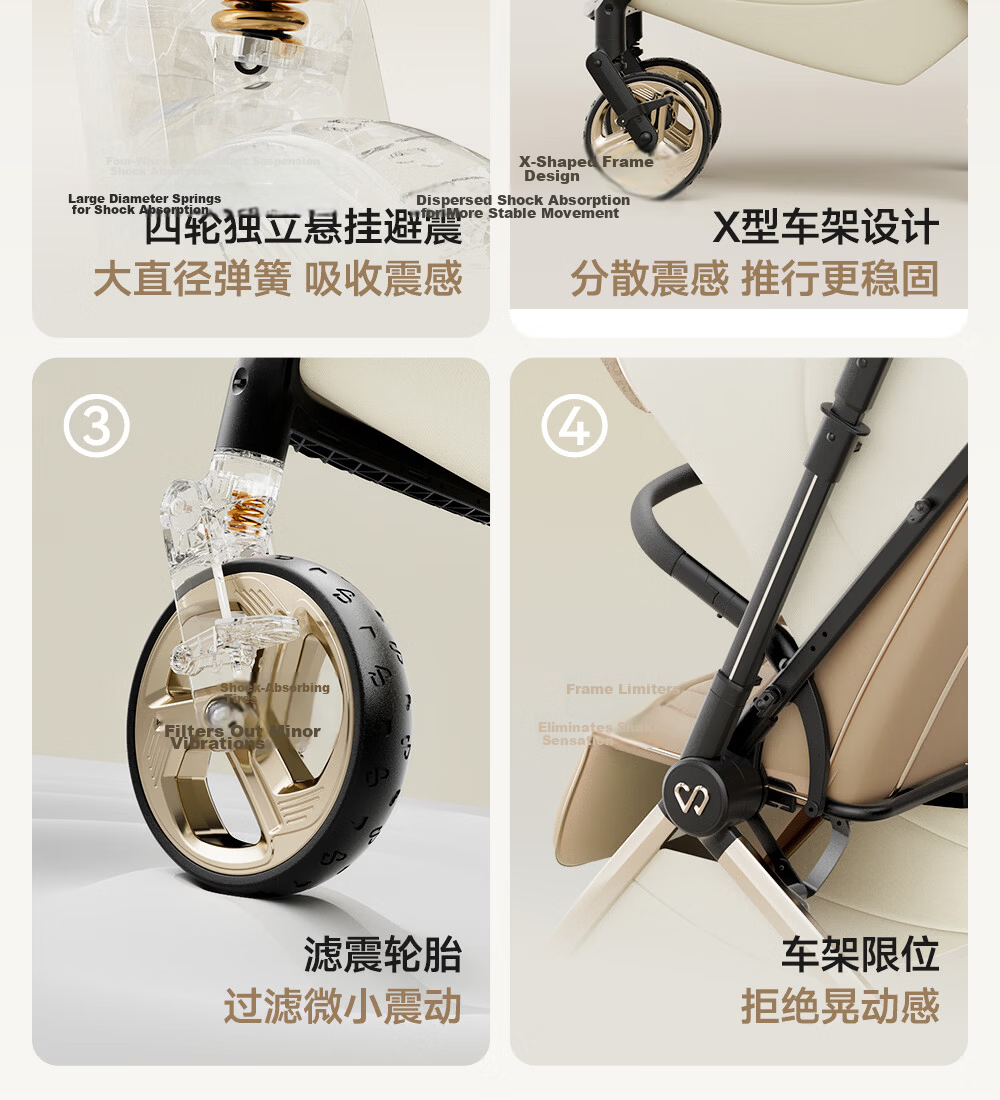 Welebao Baby Stroller Reversible Seat Recline 0-3 Years Lightweight Shockproof One-Key Folding High Landscape 23