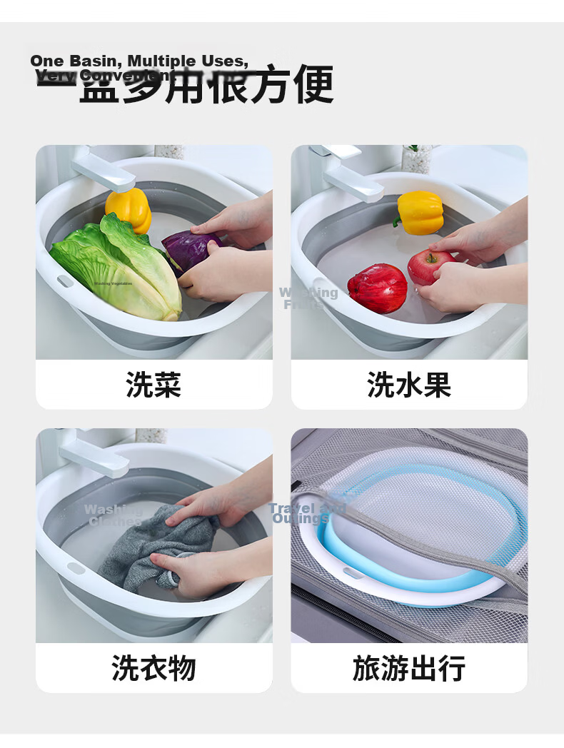 Grace Foldable Basin 25cm Small Household Travel Plastic Washbasin Blue 14