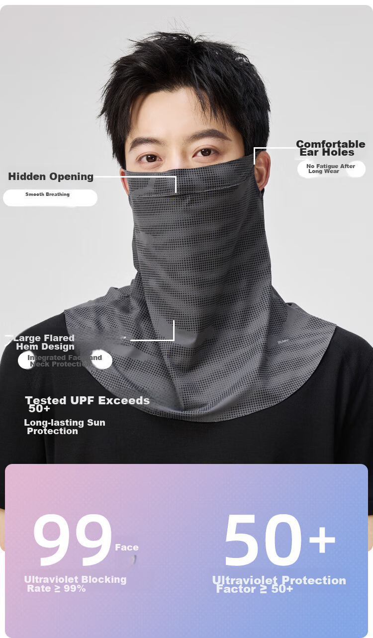 JIUMU Ice Silk Sun Protection Face Mask for Men, Cycling and Mountaineering, Summer UV Protection Neck Cover, Full Face Sun Shield Mask 5