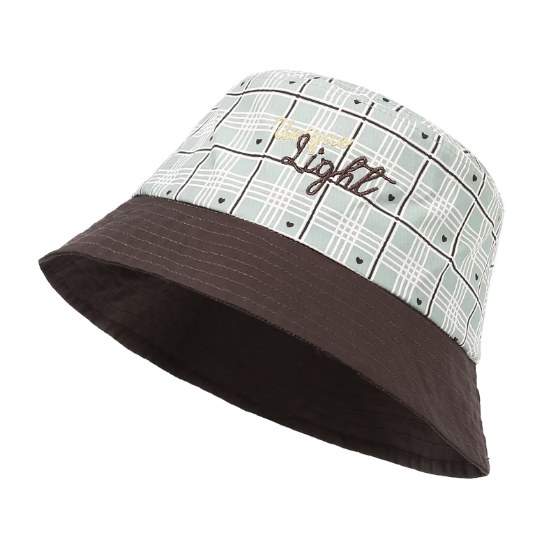 CACUSS Women's Summer Vintage Plaid Cotton Bucket Hat Small Face Outdoor Sunshade Cap Coffee Color