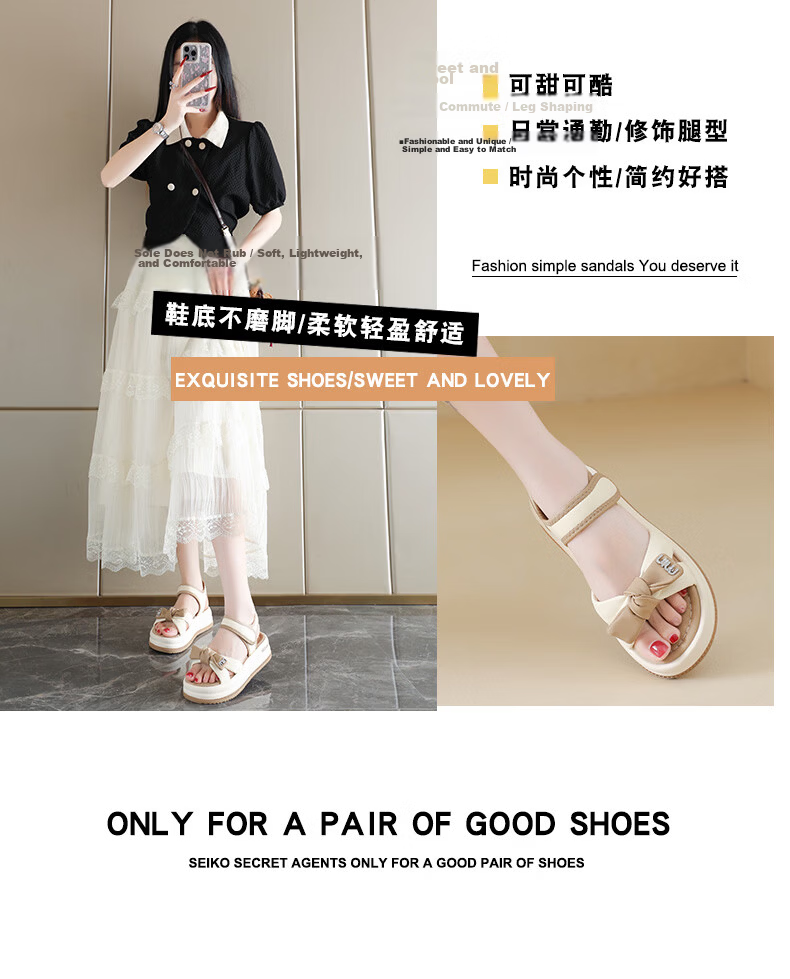 Cartelo Crocodile Women's Summer New Bowknot Open Toe Casual Thick Sole Beach Sandals 1935 Beige 37 3