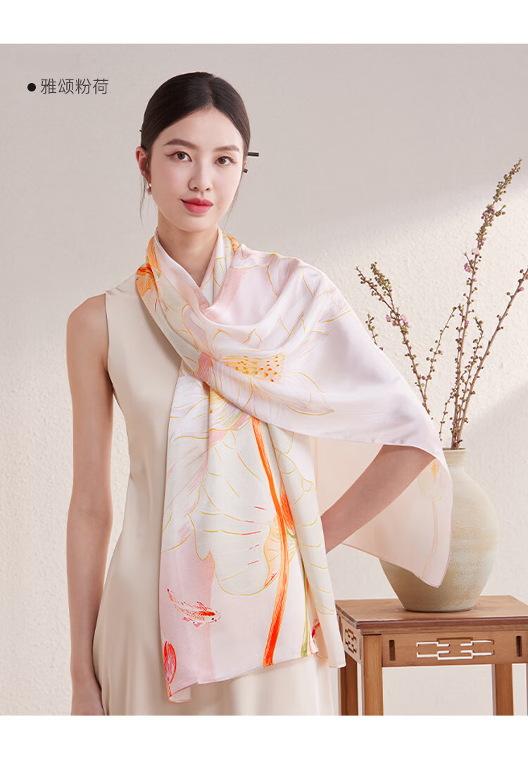 Shanghai Story 100% Mulberry Silk Satin Printed Scarf Gift Box for Mom and Elders Birthday Present 34
