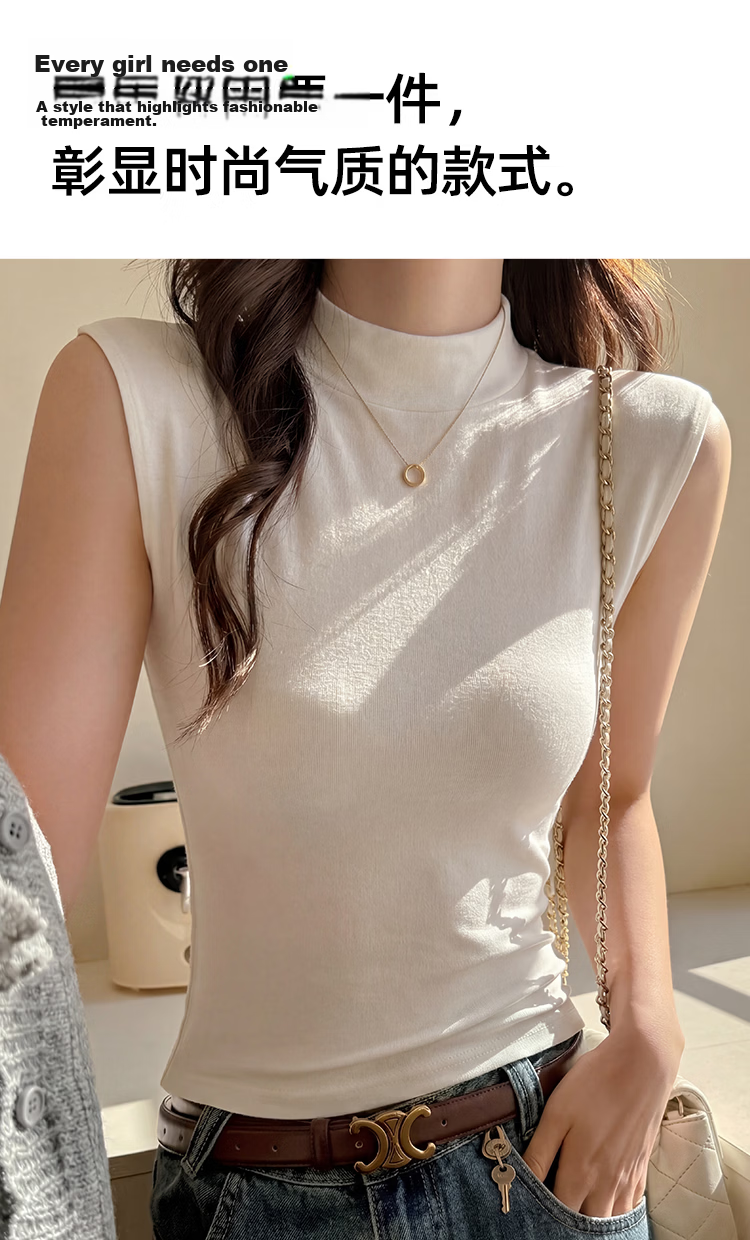 Audifine Women's Sleeveless Camisole Spring Summer Breathable Cotton Modal Mid-Neck Vest White XL 5