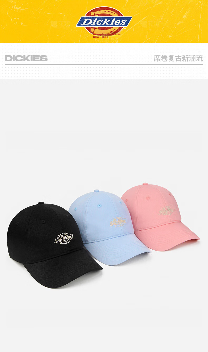 Dickies American Style Pure Cotton Baseball Cap Unisex Soft Top Duckbill Hat New Outdoor Sunshade Sunscreen Hat Pink 1