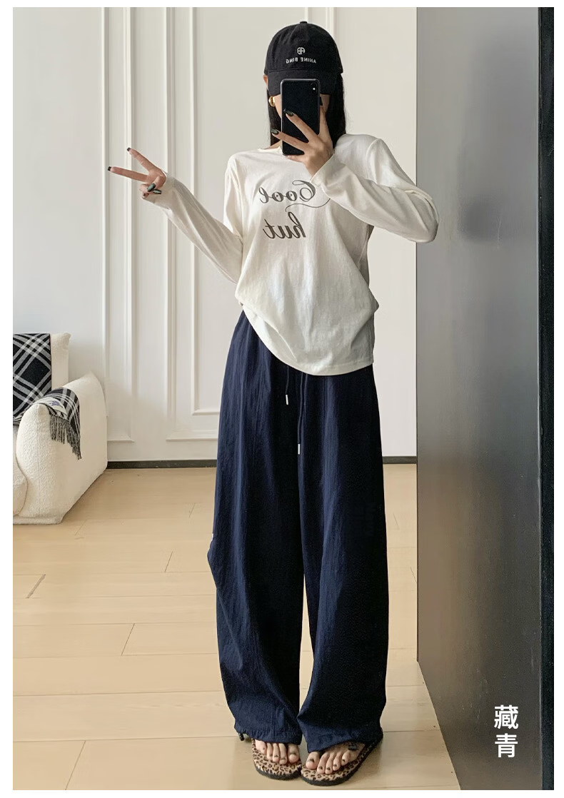 Xueqiman Lightweight Wide-Leg Pants Women 2026 New Summer High-Waist Loose Slim Paratrooper Sports Straight Casual Cargo Pants 17