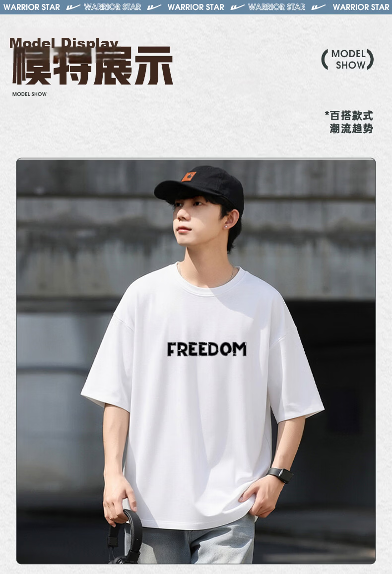 Warrior Men's Summer Short Sleeve T-Shirt Breathable Sweat-Absorbing Crew Neck Basic Printed Top 17
