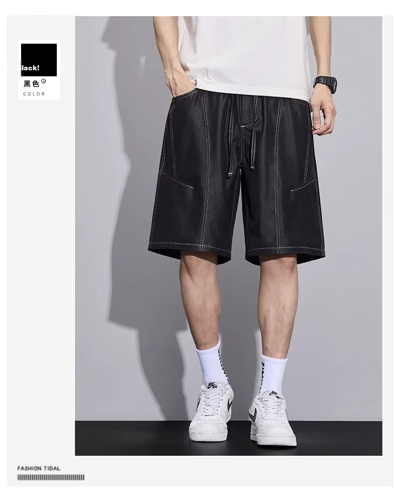 ROMON Men's Ice Silk Denim Shorts 2026 Summer Thin Loose Straight Casual Five-Point Pants 9