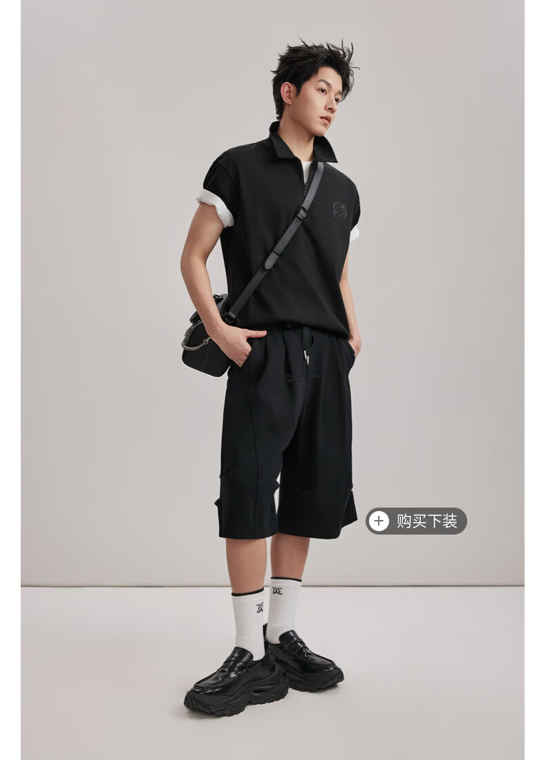 CABBEEN Pure Cotton Semi-Bleached Plain Half-Zip Polo Shirt Men Vintage Street Print Summer Short Sleeve Breathable Polo Shirt 6