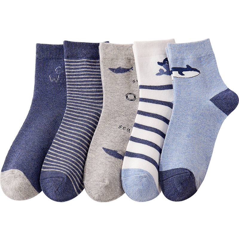 LangSha Children's Socks, All-Season Cotton Boys' Socks, Mid-Calf Comfortable Cotton Socks for School-Age Children And Teenagers, 5 Pairs Per Pack