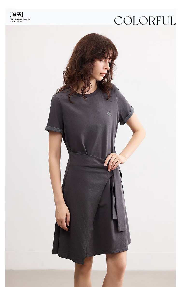 Demana [Cool Sorona] Summer Korean Style Round Neck Embroidered Patchwork Colorblock Short Sleeve Waist Cinched Short Dress for Women 3