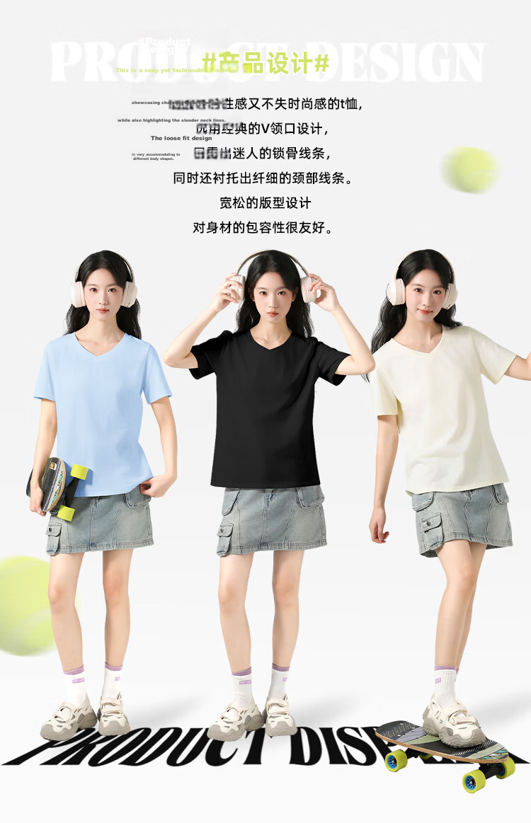 Warrior 100% Cotton V-Neck Short Sleeve T-Shirt Women 2026 Summer New Loose Slim Fit Casual Versatile Top 3
