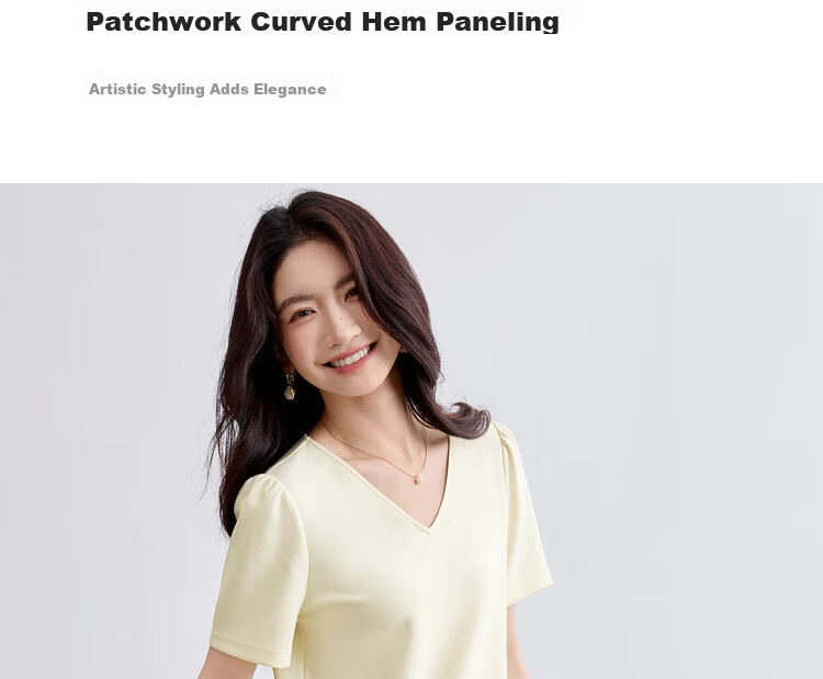 Sentubila V-Neck Patchwork Curved Hem Sequin Embroidered Short Sleeve Dress for Women Summer Elegant Mid-Length Dress 8