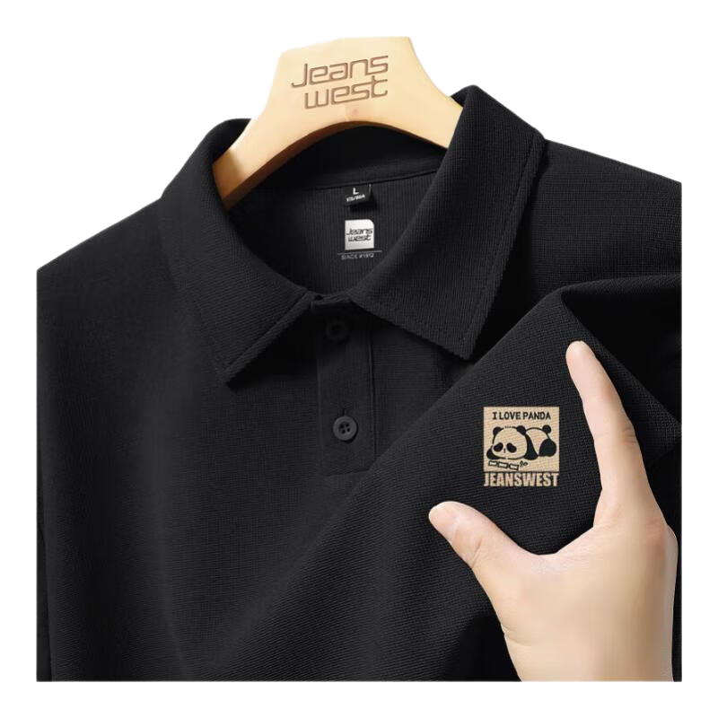 Jeanswest Polo Shirt for Men, Summer Chinese Style National Trend Panda Short-Sleeve Waffle Knit Collared T-Shirt Top C