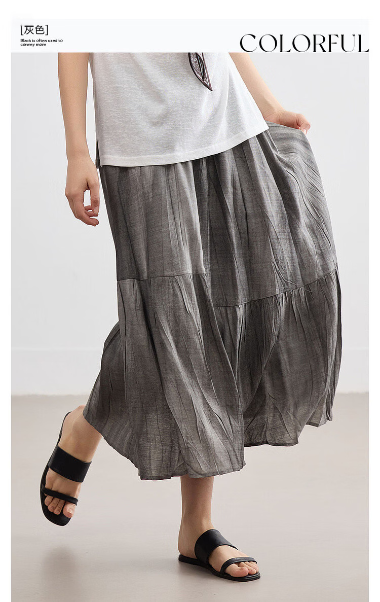 Demana [Forest Style Wardrobe] Summer Artistic Wrinkled Washed Tie-Dye Elastic Waist Slimming Mid-Length Skirt for Women 3